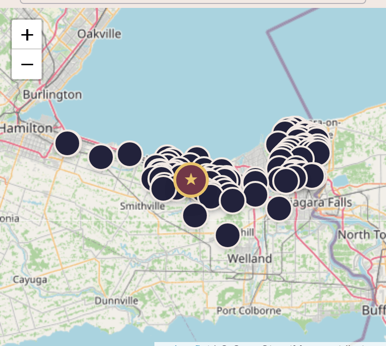 Example winery map with the prize partner as the only gold star